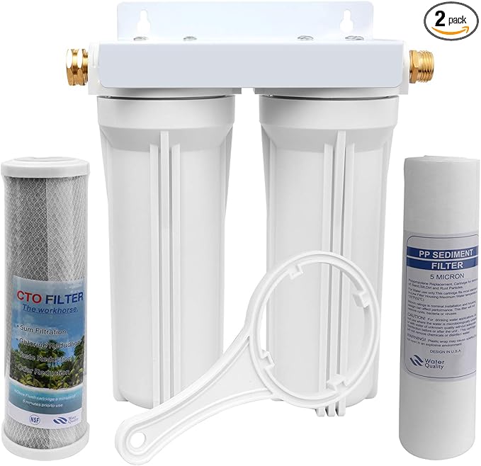 External RV Dual Water Filter System for RVs Boats Motor Homes Marines,Included Two Fliters and Mounting Bracket