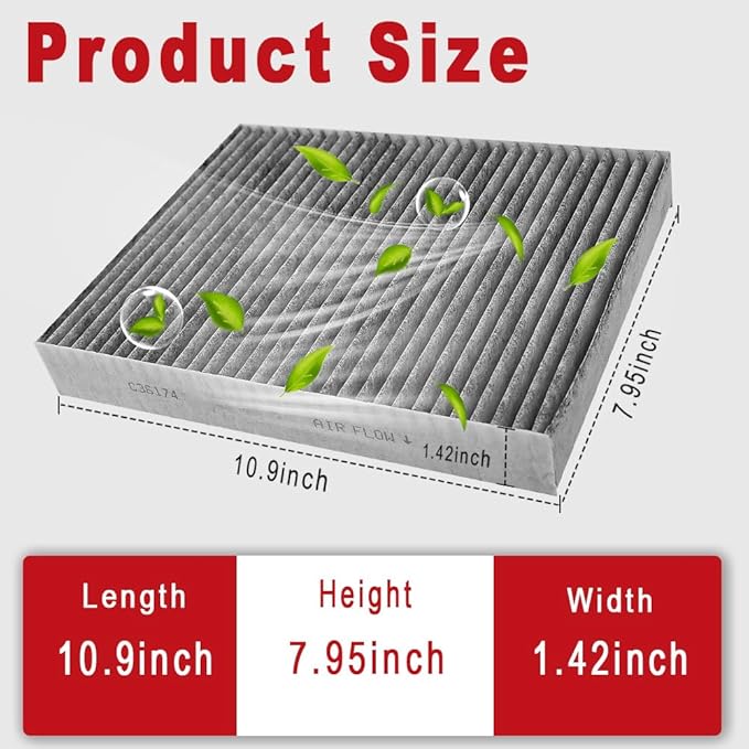 Cabin Air Filter Compatible with 2012-2018 Ford Focus, 13-20 Ford Escape,14-19 Ford Transit Connect, 13-18 Ford C-Max, 2015-2019 Lincoln MKC with Activated Carbon Filter Replace# C36174