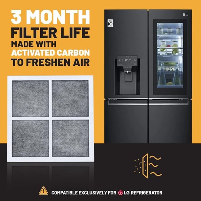 QPD LT120F Air Filter Replacement for LG Refrigerators - Compatible with Kenmore Elite 9918, ADQ73214404, and ADQ73334008, 3-Layer Air Purification with Carbon (3-Pack)
