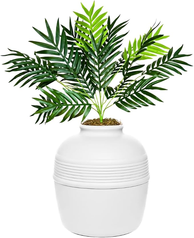 Good Pet Stuff Hidden Litter Box Planter, Decorative Cat Litter Enclosure with Carbon Filter & Faux Plant, Made in USA, Odor Control, Improved Design, NEW Round Style, Base Kit, Classic White