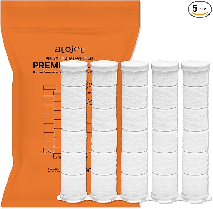 Premium Showerhead Replacement Filters Crafted With Korea's Luxury Beauty Culture - Pure Carbon Filters (5 Filters) – Compatible with Atojet JNE300 (JNE300-FLT-5PC)