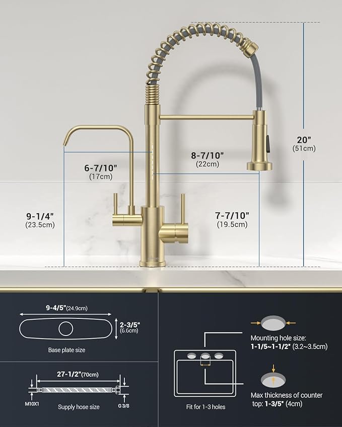 APPASO Gold Kitchen Faucet with Water Filter, Brushed Gold Kitchen Sink Faucet, 3 in 1 Kitchen Faucet (Without Water Filtration Device)