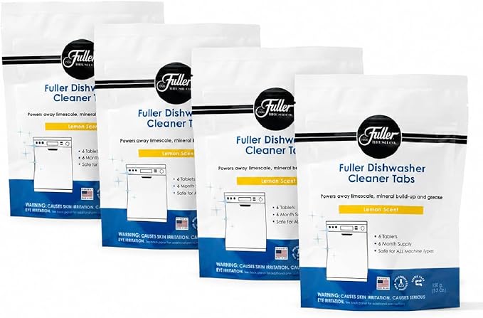 Fuller Dishwasher Cleaner Tabs – Lemon Scent – Eliminates Limescale, Grease & Odors – Septic Safe, Compatible with All Dishwasher Types – (Pack of 4)
