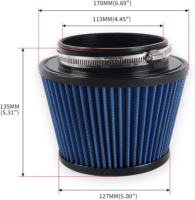 4.5"/115mm Cold Air Intake Filter, High Performance, Washable Filter, Clamp-On Replacement Air Filter Mushroom Head Blue