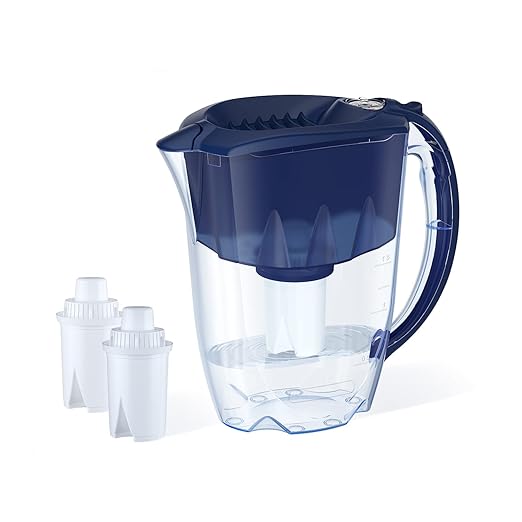 AQUAPHOR 7 Cup Ideal Water Filter Pitcher with 3 x B15 Filter | Reduces Chlorine & Heavy Metals | Fast Flow Water Filtration | BPA-Free & Dishwasher Safe | Improved & Filtered Water | Dark Blue