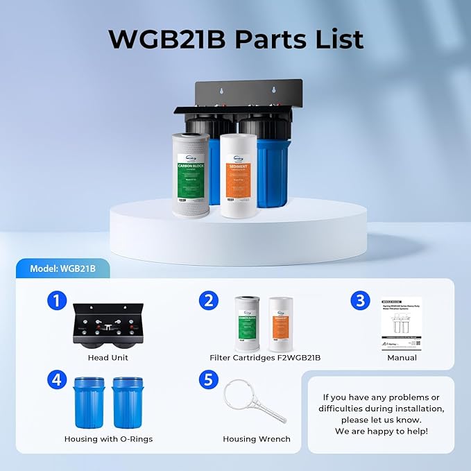 iSpring WGB21B 2-Stage Whole House Water Filtration System, with 10" x 4.5" Sediment CTO(Chlorine, Taste, and Odor) Filter, 1" Inlet/Outlet
