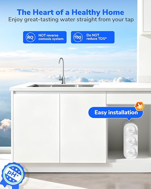 Ecoviva UF800G 0.01μm Ultra-Filtration Under Sink Water Filter Meet NSF 42 / 372 Standards Tankless Ultra Compact Design, No Electricity & Wastewater, Preserve Beneficial Minerals No TDS Reduction