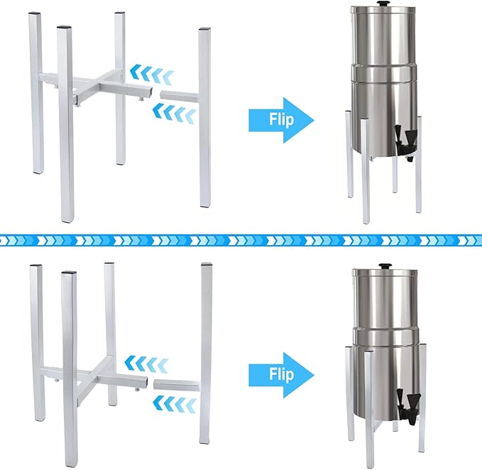Water Filter Dispenser Counter Stand Beverage Drink Dispensers Stand Fits Countertop Gravity Water Dispensers (Adjustable Width 9.84'' Up to14.17'',Silver)