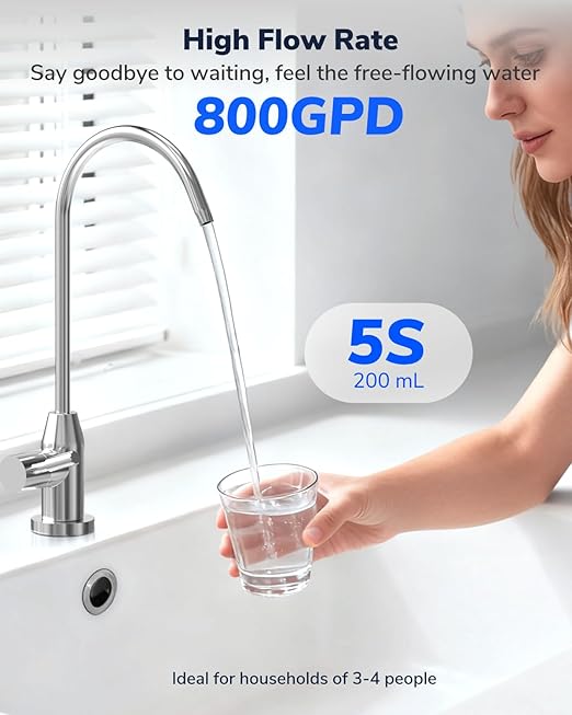 Ecoviva UF800G 0.01μm Ultra-Filtration Under Sink Water Filter Meet NSF 42 / 372 Standards Tankless Ultra Compact Design, No Electricity & Wastewater, Preserve Beneficial Minerals No TDS Reduction