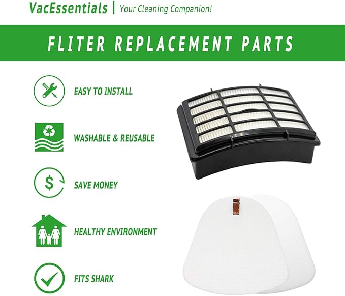 NV350 NV360 NV356E ZU503AMZ Replacement Filters for Shark Navigator Lift Away Vacuum, Fits NV351 NV352 NV355 NV356 NV357 NV370 NV380 CU500 UV440 UV490 UV500, Replaces XFF350 XHF350, 4+2 Pack