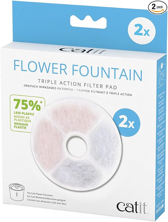Catit Triple Action Replacement Original Water Fountain Filters, 2 Pack – Official Replacement Filters for Catit Cat Drinking Water Fountains