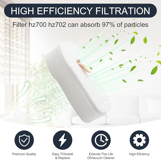 HZ700 Replacement filter for shark PowerFins HairPro Odor Vacuum HZ702 HZ700 QS175QBL QS175QGN, Compare with part 1541FC3000, XFFKHZ2000 XPMFHZ2000 (16pcs)