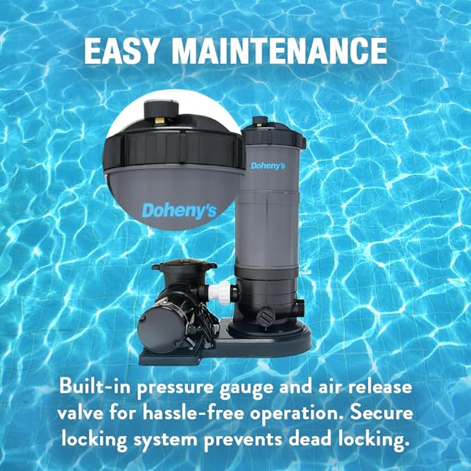 Doheny's Pool Pro Cartridge Filter System for Above-Ground Pools | 70 Sq. Ft. System with 1 HP Pump | Extra-Large Non-Woven Cartridge for Clear Water & Max Flow | Durable Thermoplastic | 115V/60Hz
