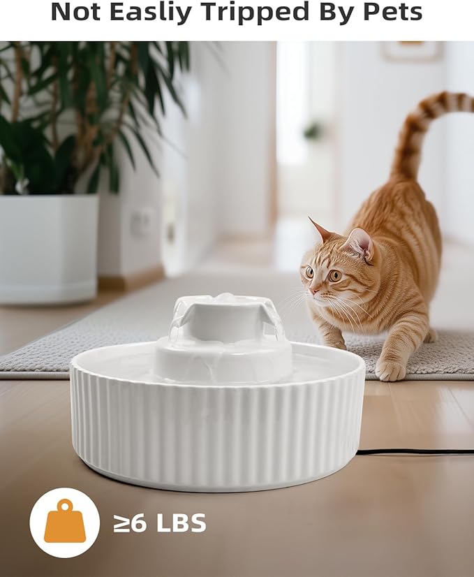 Ceramic Cat Water Fountain, 2.1L/71oz Cupcake Pet Water Fountain for Cats and Dogs, Automatic Pet Drinking Fountain,Double Filtration System, Easy to Clean (White Fountain with 2 Water Pumps)