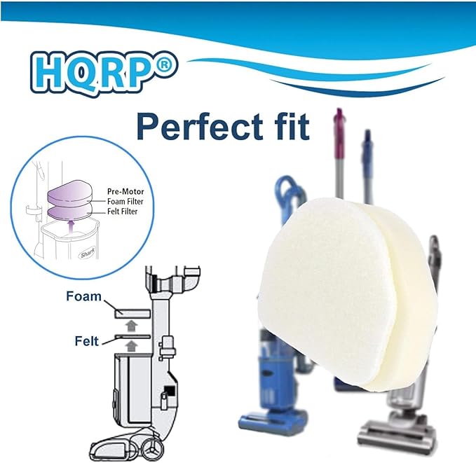 HQRP 2-pack Foam & Felt Filter Kit Compatible with Shark Navigator NV100, NV100 26, NV105, NV106, UV300, UV300 26 Upright Vacuum Cleaner, Replacement parts XFF450, XFL100
