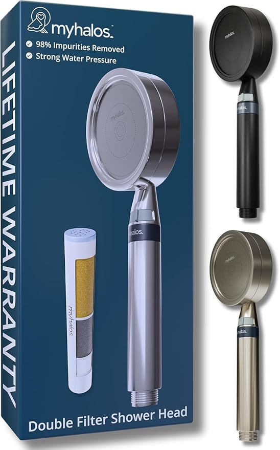 MyHalos® Handheld Filtered Shower Head with Handheld Handle - High Pressure Shower Heads With Filter To Reduce Chlorine & Soften Water - Easy to Install Detachable Filtered Shower Head For Hard Water