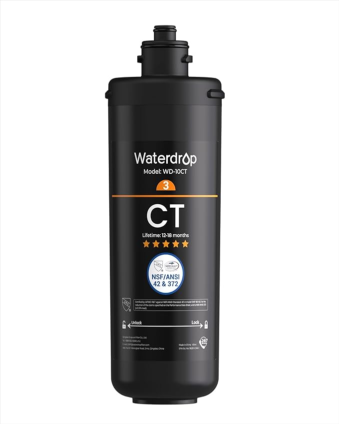 Waterdrop WD-10CT Water Filter Replacement for Waterdrop TSA & TSB 3-stage Under Sink Water Filter System, 12-18 months Under Sink Water Filtration System, 1 Pack