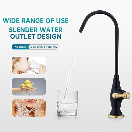 Sink Drinking Water Faucet, Stainless Steel Sink Water Filter System, Suitable for Most Reverse Osmosis or Water Filtration Systems, Reverse Osmosis Faucet for Kitchen Bar, Black+Brushed Gold