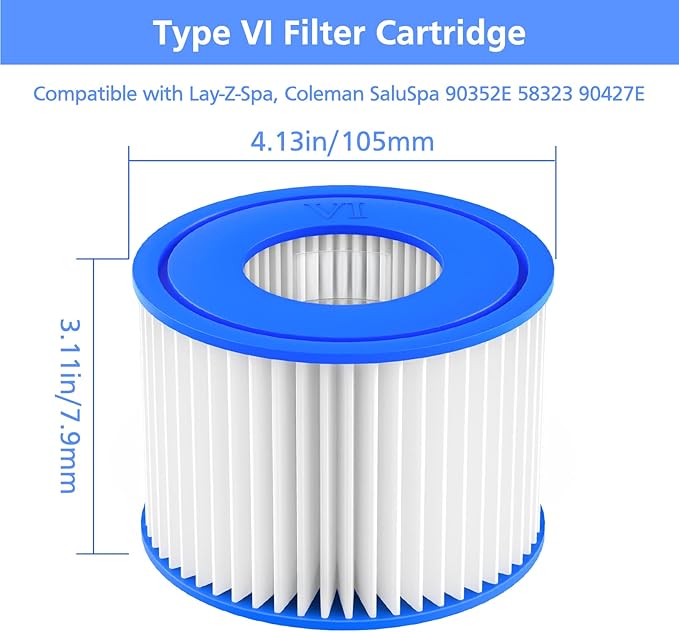 12 Pack Type VI Hot Tub Filter Cartridge Compatible with Lay-Z-Spa, Coleman SaluSpa 90352E 58323 90427E