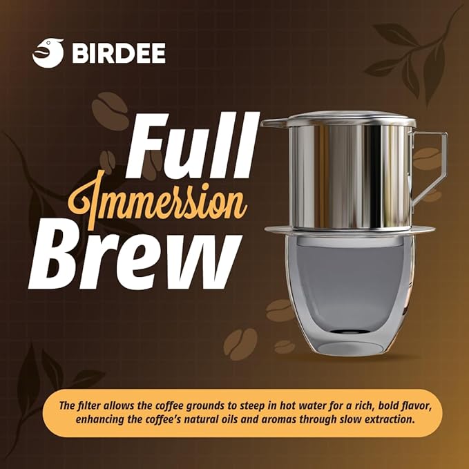 Birdee Vietnamese Coffee Dripper Foldable - 12 oz, Stainless Steel, Medium Drip Filter, Durable, Dishwasher Safe, Home Use, Travel, Camping, Gift Sets