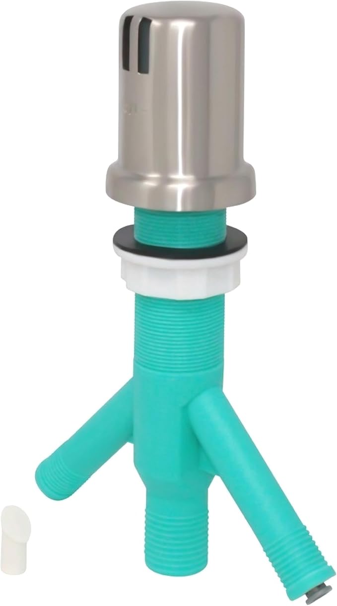 Dual Air Gap with Satin Nickel Brass Cap for Dishwasher and Reverse Osmosis Filters (with tank) and Extra Long Thread (AG200-705, AG200-X05, AMERIGAP)