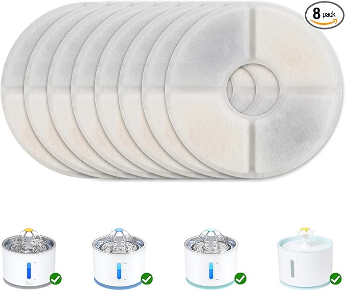 Wonder Creature Cat Water Fountain Filter Replacement, 6/8/12/16/8+4 Pack, Round Carbon Filters for 81oz/2.4L Stainless Steel Top Automatic Pet Fountain (8 Pack)