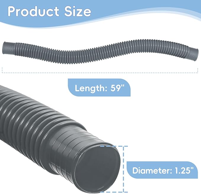 Replacement Pool Hoses for Above Ground Pools, 1.25" ID x 59" L, 4 Pack with 4 Hose Holders and 8 Metal Clamps (Grey)