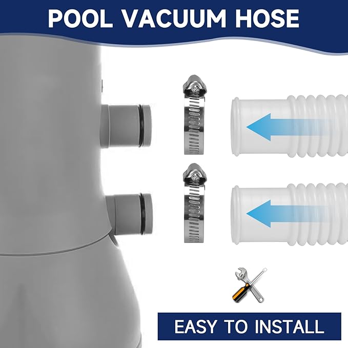 Pool Hoses for Above Ground Pools, 4 Pack 1.25 x 59 Inch Pool Filter Pump Hoses, 1 1/4 Pool Hoses Compatible with Intex Pool Filter Pump 607, 637 With 8 Metal Clamps(4)