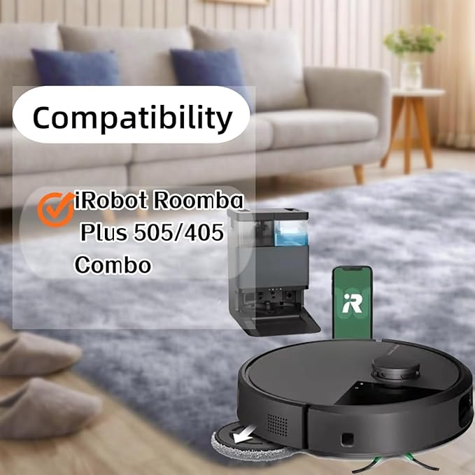 Replacement Parts Kit for iRobot Roomba Plus 505 405 Combo G181 G185 Vacuum Mop, 2 Main Brushes,6 Mop Pads,6 HEPA Filters,8 Side Brushes,6 Dust Bags Cleaning Accessories