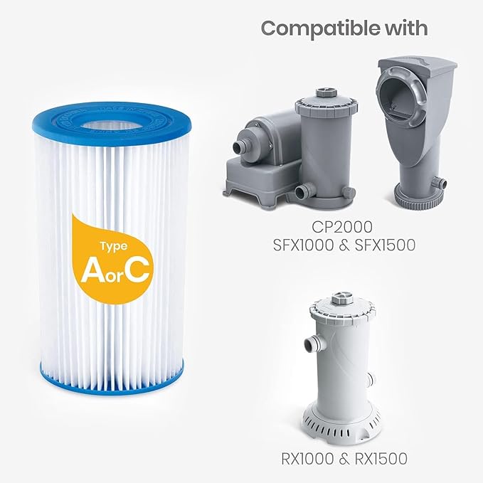 Funsicle Type A/C Filter Cartridge 4-Pack, Replacement Pool Filter Cartridges, Adults