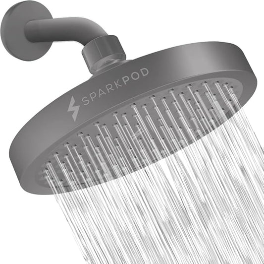 SparkPod Shower Head - High Pressure Rain - Premium Quality Luxury Design - Easy Clean Adjustable Replacement for Your Bathroom Shower Heads (Charcoal Grey, 6 Inch Round)
