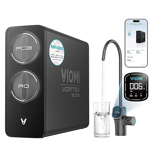 VIOMI V6 Pro Reverse Osmosis System, 600 GPD Tankless RO Water Filter System, Under Sink RO, 9-Stage Filtration, 3:1 Pure-to-Drain, Reduce TDS, NSF/ANSI 42, 53, 58, and 372 Certified, Smart LED Faucet