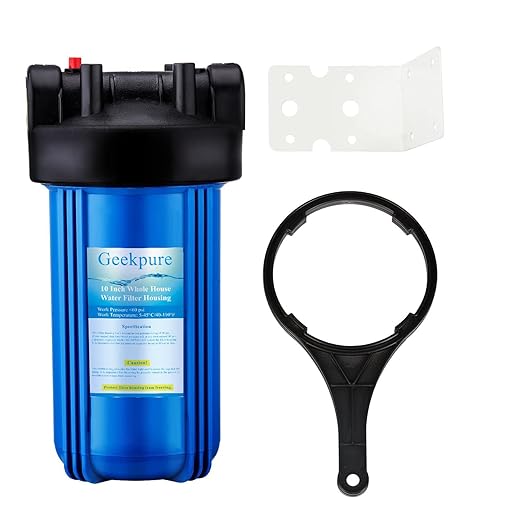Geekpure 10-Inch Whole House Water Filter Housing with Wrench and Bracket-4.5 x 10 Inch-3/4-Inch Port