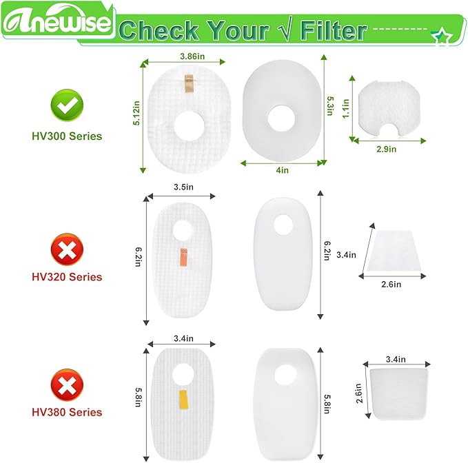 Anewise 10 Pack HV301 Filter Replacement for Shark Rocket HV301 HV30126 HV300 HV302 HV292 HV305 HV307 UV450 QS301 CS100 Ultralight Corded Stick Vacuum, Part #XFFV300, 10 Foam + Felt + Post Filters