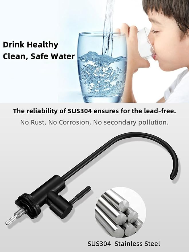 Drinking Water Faucet Matte Black Water Filter Faucet, SUS304 Stainless Steel, Easy to Install Reverse Osmosis Faucet for Kitchen Bar Sink