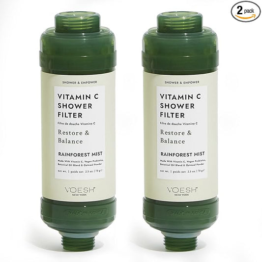 VOESH Vitamin C Shower Filter, Rainforest Mist, Shower Aromatherapy, Water Purifier, Water Softener, Vegan Probiotics, Spa Shower Head, Water Filter, Shower Self-Care