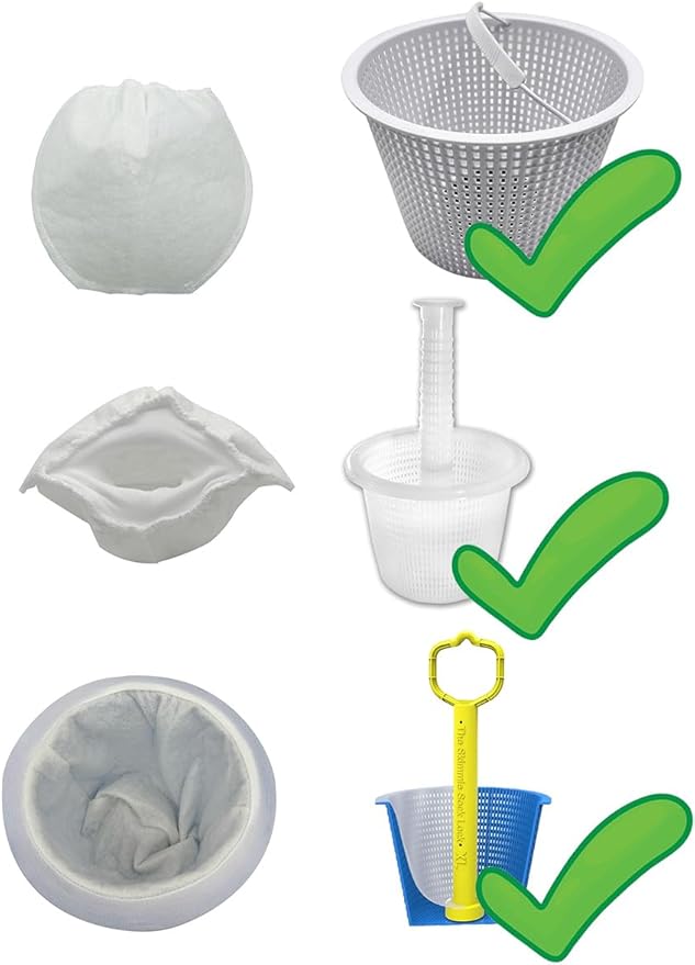 Reusable pool skimmer precision filter socks - For use in filter baskets, skimmers, and to clean in-ground and above-ground swimming pools of debris and leaves, algae, pollen, grease, etc (3 pack)