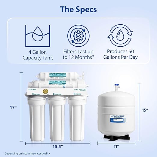 APEC Water WQA Certified 5-Stage Under Sink Reverse Osmosis Water Filter System, Brushed Nickel, Certified Ultra Safe Drinking Water Filter System, Reduces 99.99% of Contaminants, DIY Install