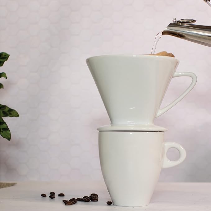 Cilio Coffee Dripper-#4 Medium, White Porcelain-Manual Filter Holder for Smooth Drip Coffee & Pour Over Brewing-Dishwasher Safe, Non Plastic.