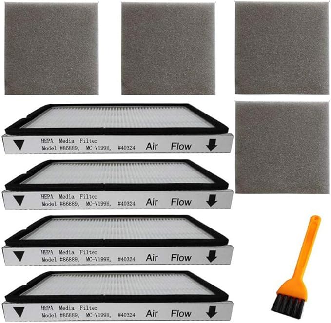 4 Pack HEPA Exhaust Filters with Foam Filters, HEPA Media Filter Compatible with Kenmore EF-1 Compares to Model 86889, MC-V199H, 40324 + 1 Brush