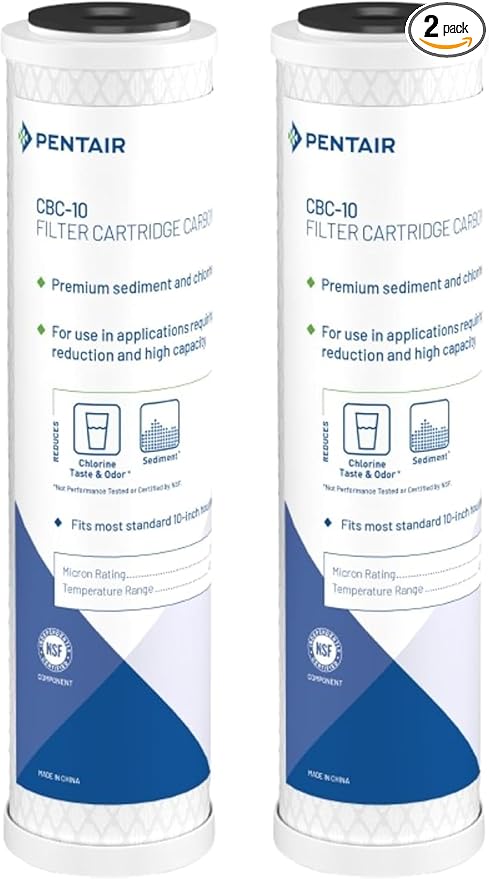 Pentair Pentek CBC-10 Carbon Block Water Filter, 10" x 2.5", Bonded Powdered Activated Carbon (PAC), 0.5 Micron, 20,000 Gallon Capacity, Pack of 2