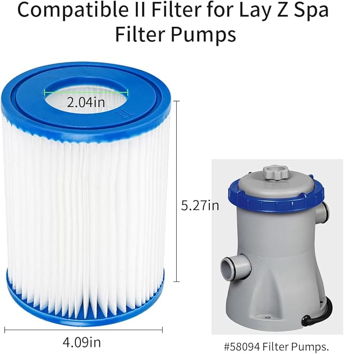 WuYan 4 Pack Swimming Pool Filter Compatible for Cartridge Type II, Replacement Hot Tubs Filter Compatible with Lay Z Spa Filter Pump