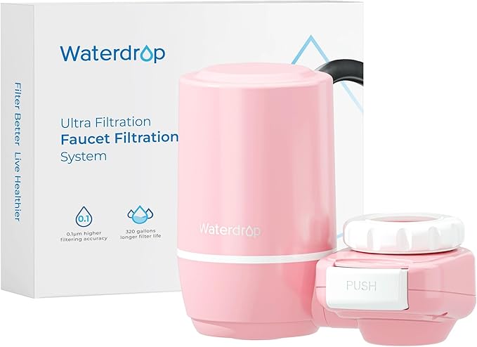 Waterdrop FC-02 Faucet Water Filter for Skin Care, Bathroom Sink Filter, NSF Certified Faucet 0.01μm Ultra-Filtration Water Filter, Reduces Chlorine Lead-Free Material, 320 Gallons, Pink, 1 Filter