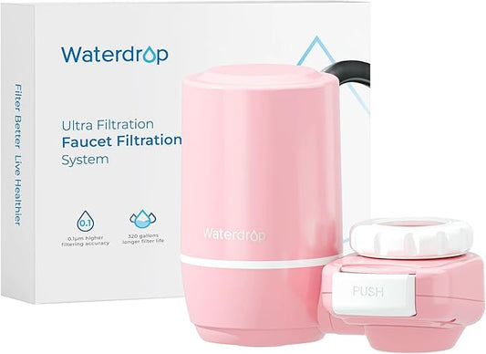 Waterdrop FC-02 Faucet Water Filter for Skin Care, Bathroom Sink Filter, NSF Certified Faucet 0.01μm Ultra-Filtration Water Filter, Reduces Chlorine Lead-Free Material, 320 Gallons, Pink, 1 Filter