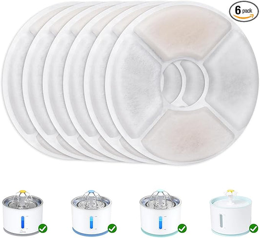 Wonder Creature Cat Water Fountain Filter Replacement, 6/8/12/16/8+4 Pack, Round Carbon Filters for 81oz/2.4L Stainless Steel Top Automatic Pet Fountain (6 Pack)
