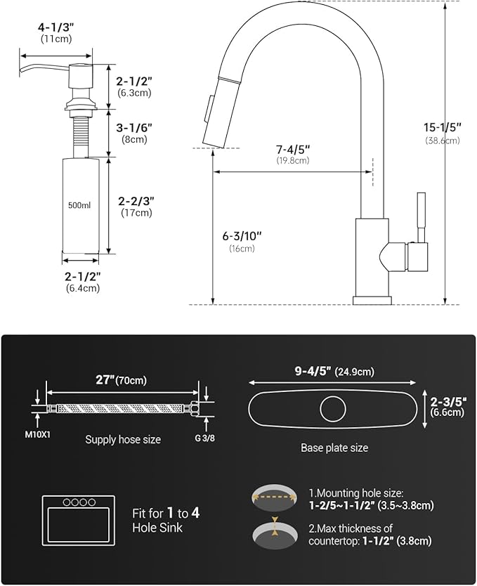 APPASO Black Kitchen Faucet Touchless, CUPC-Certified Hoses, Lead-Free Smart Motion Sensor Sink Faucets with Soap Dispenser and Pull Down Sprayer 2 Modes, High Arc S304 Stainless Steel