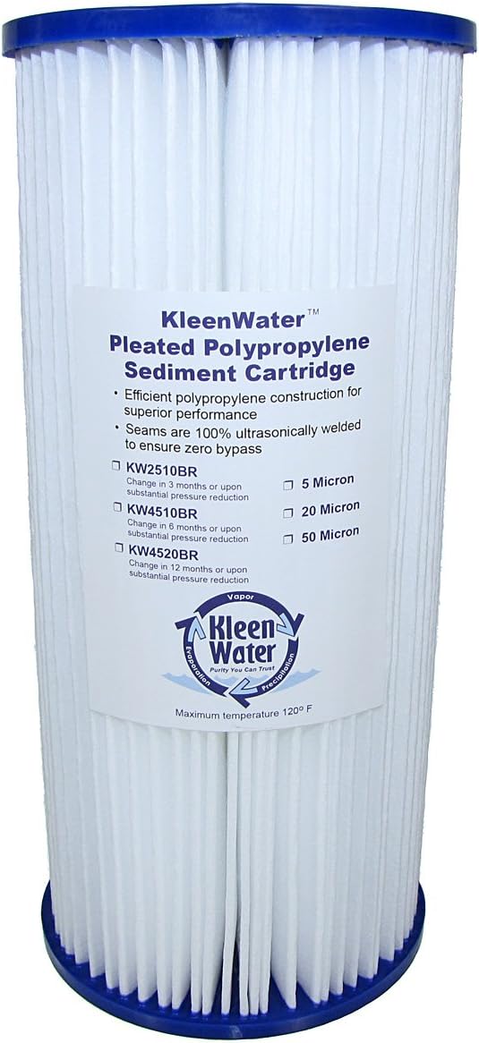KleenWater KW4510BR 5 Micron Dirt/Sediment Water Filter Cartridge, Made in USA, Set of 4 Filters and (1) O-Ring