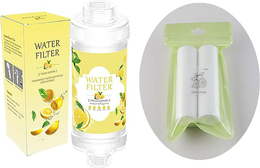 Vitamin C Shower Filter for Hard Water Filter + 2 Shower Aromatherapy Replacement Cartridge Bathroom Accessories Remove Chlorine Fluoride Heavy Metals Lemon Scent