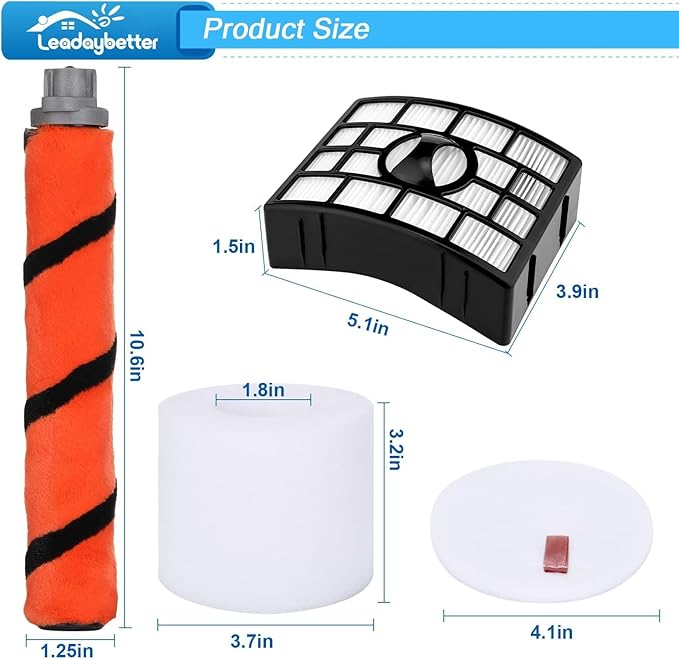Leadaybetter Filter Replacement for Shark APEX DuoClean Lift-Away AX950 AX951 AZ1002 AZ1000 AZ1000W, 1 Black Filters, 2 Foam & Felt Filters, 1 Brush Roll, Compare to Part # XFF650 & XHF650 & 1173FT950