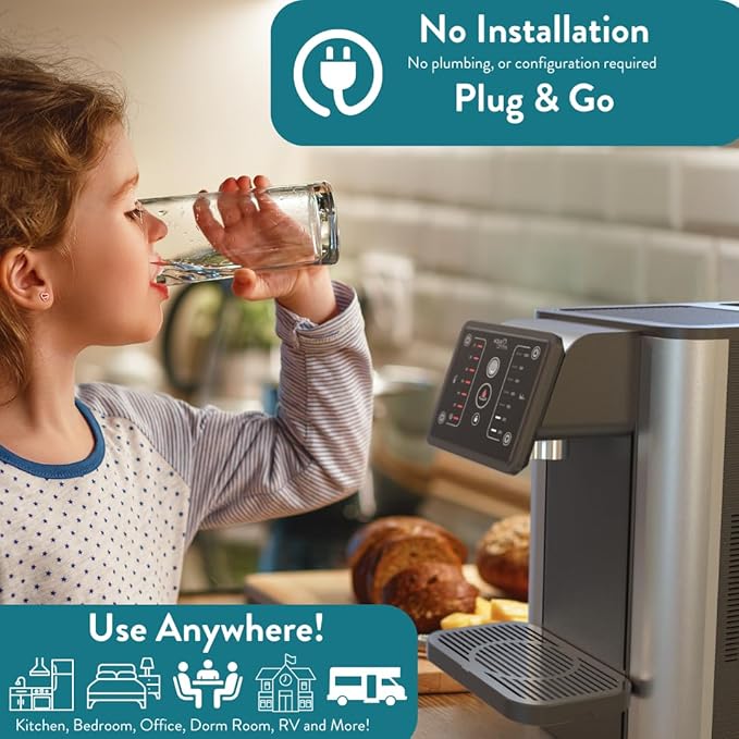 Aqua Optima AUR002 Improved Quick Heating Hot Water Dispenser, Water Cooler, Electric Kettle, Countertop Water Filter, 7 Temperatures, Dispenses Cold Water, Zero Installation, Includes 1 Filter